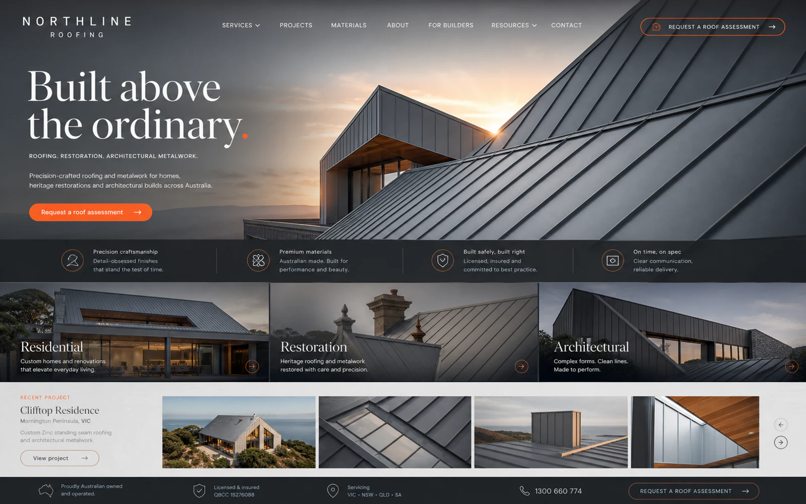 Northline premium roofing website concept
